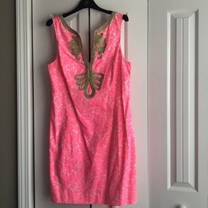 Lily Pulitzer Pink and gold cotton shift dress
